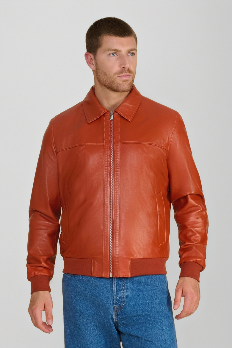 Mason Leather Bomber Jacket, Main, color, Whiskey