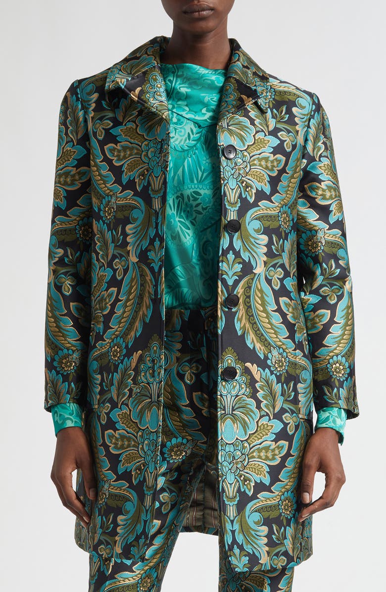 Etro Paisley Jacquard Coat, Main, color, Black/ Green/ Turquoise Multi
