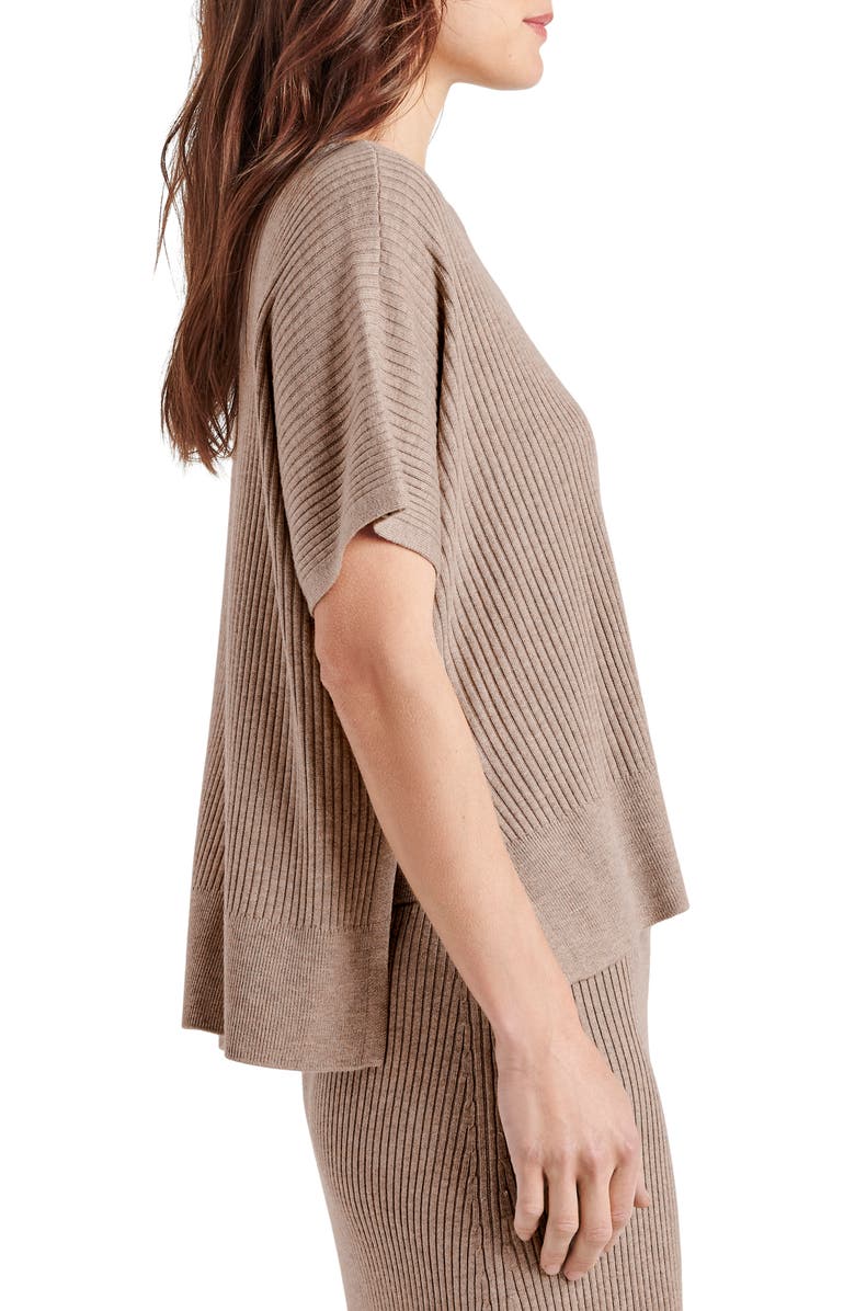 Splendid Georgie Short Sleeve Rib Sweater, Alternate, color, Tawny Heather