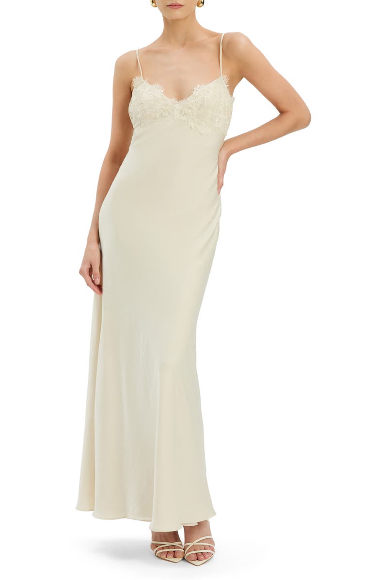 Bardot Elisan Lace Trim Slipdress, Main, color, Ivory