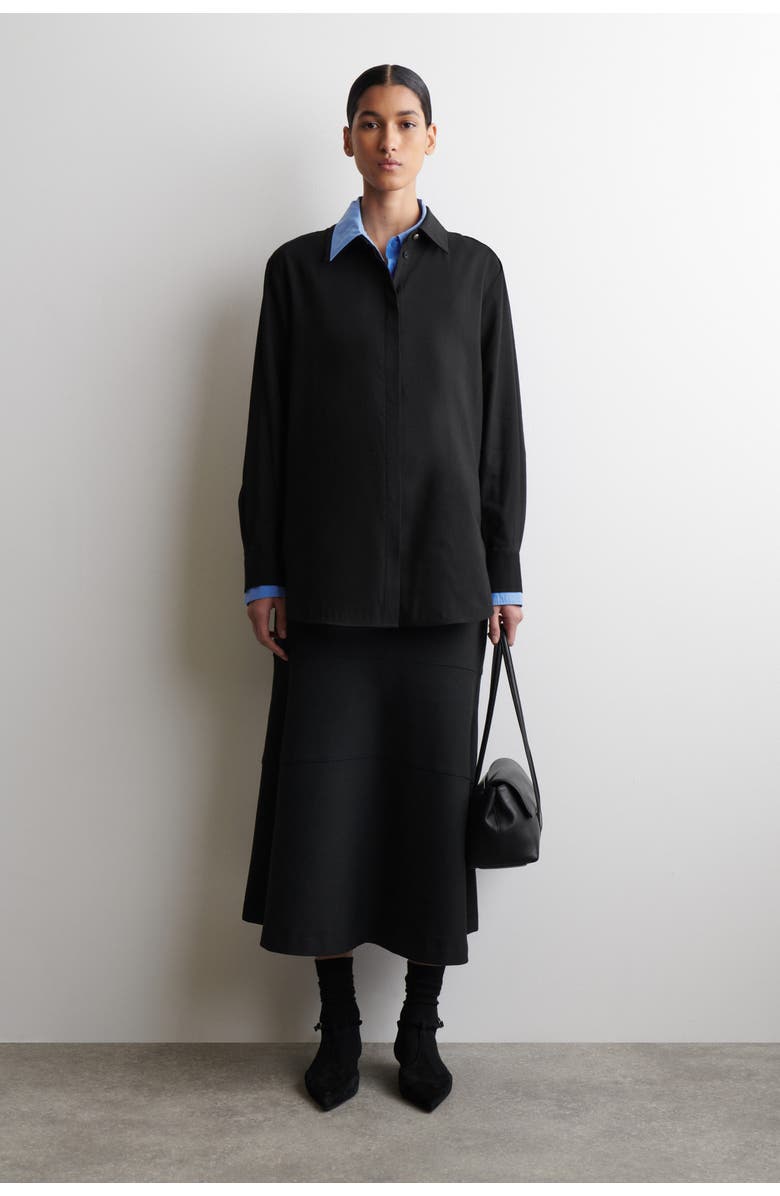 COS Longline Linen Shirt, Alternate, color, Black