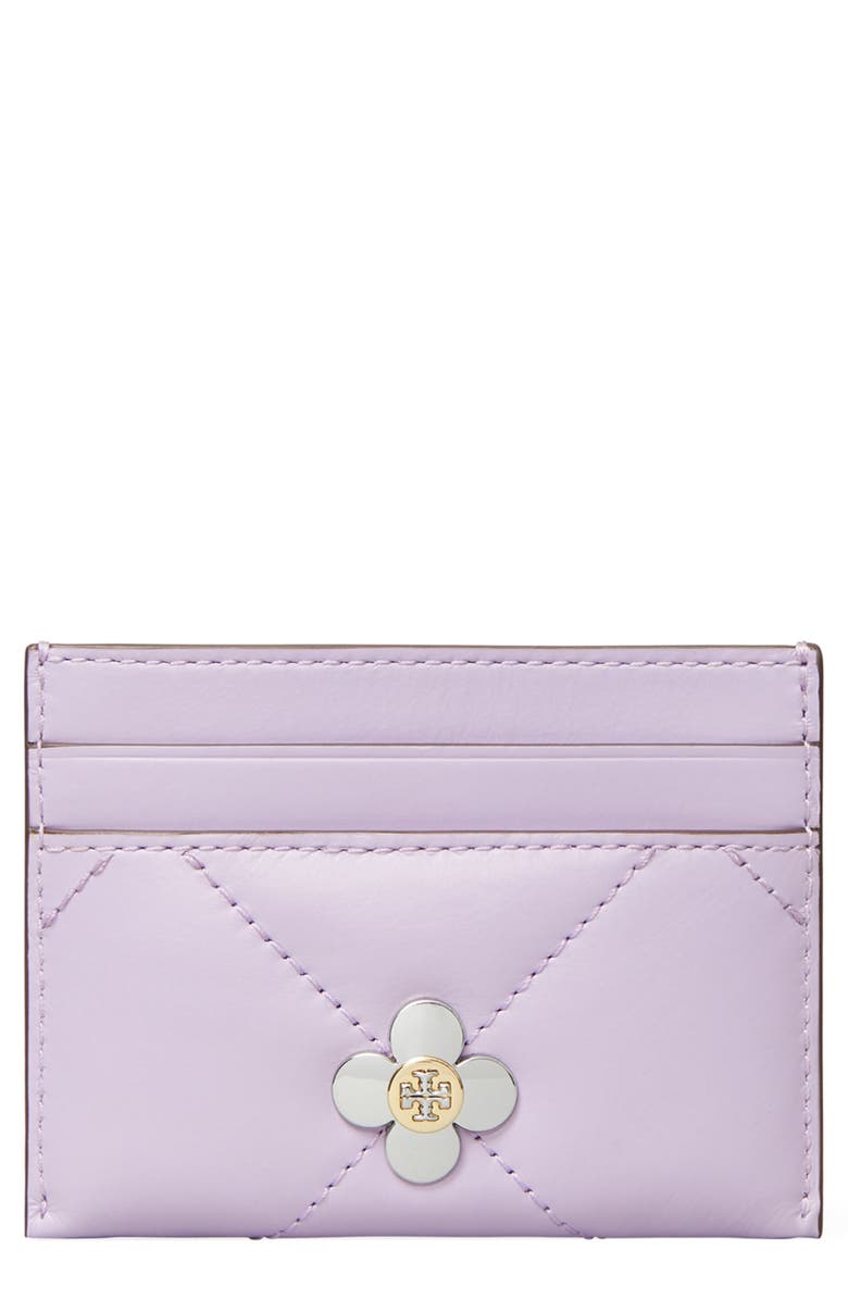 Tory Burch Kira Clover Diamond Quilted Leather Card Case, Main, color, 