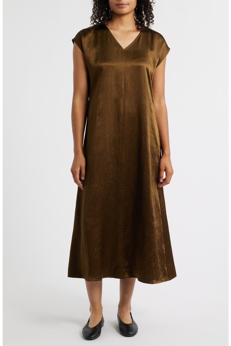 Crinkled Satin Dress, Main, color, SERPENTINE