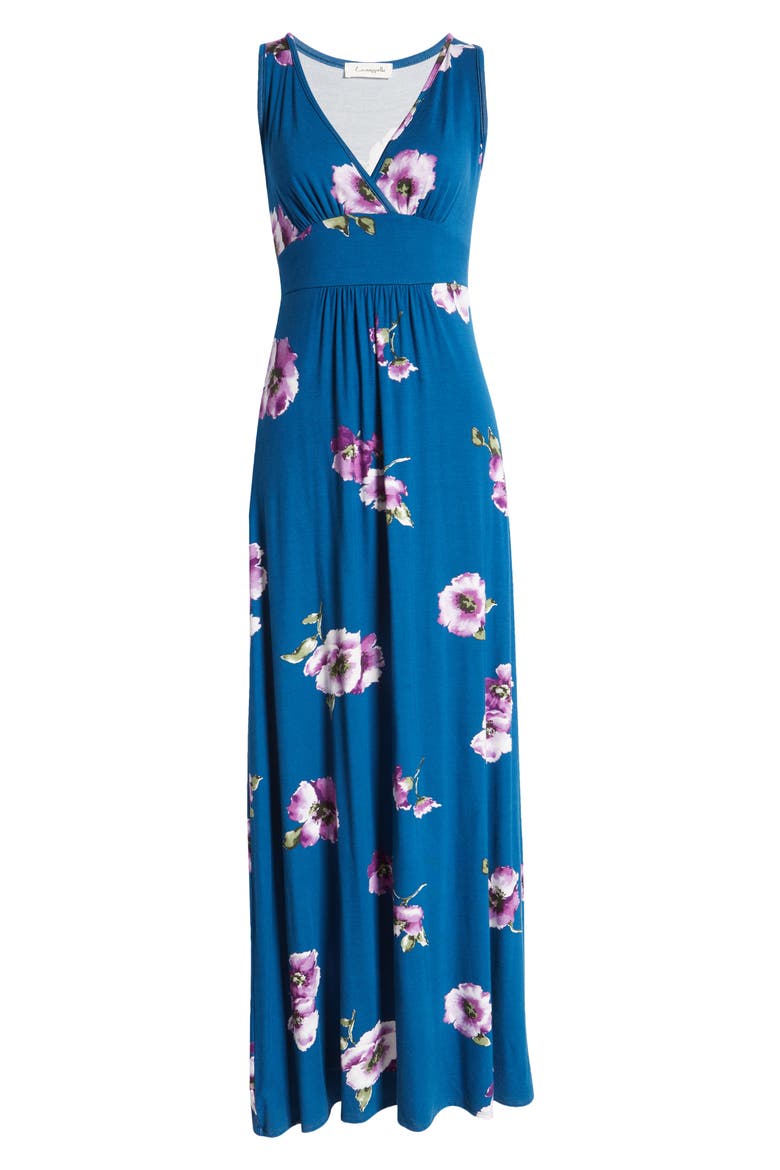 Floral Empire Waist Maxi Dress, Alternate, color, TEAL