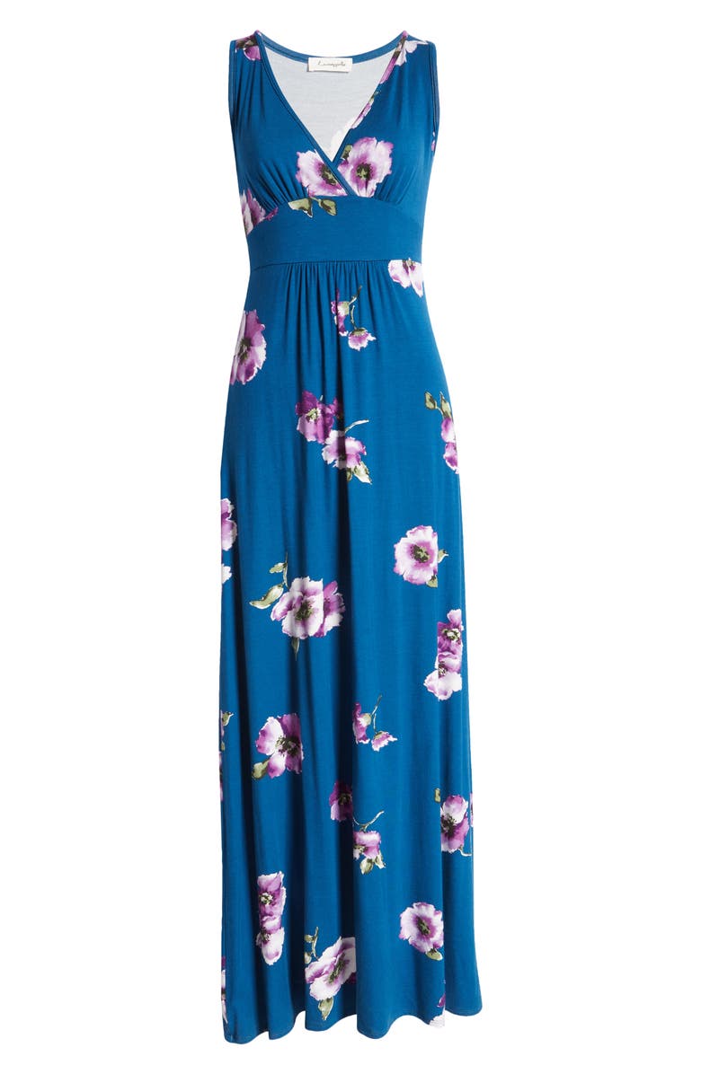 Loveappella Floral Empire Waist Maxi Dress, Alternate, color, Teal