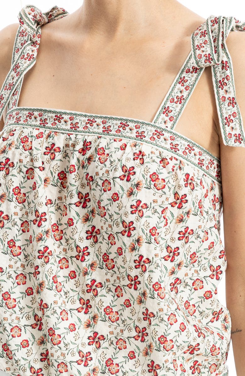 MAX STUDIO Tie Strap Bubble Top, Alternate, color, Cream/Berry Floral Swing Vines