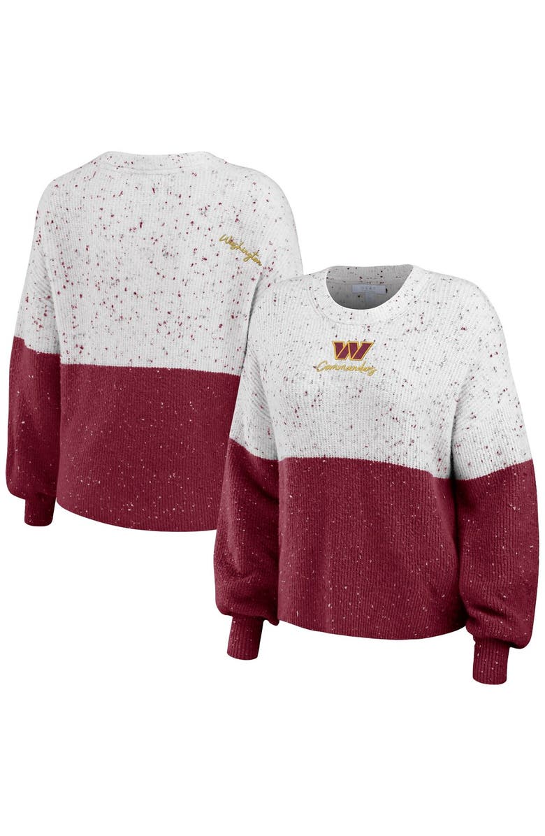WEAR by Erin Andrews Women's WEAR by Erin Andrews  White/Burgundy Washington Commanders Lighweight Modest Crop Color-Block Pullover Sweater, Alternate, color, 