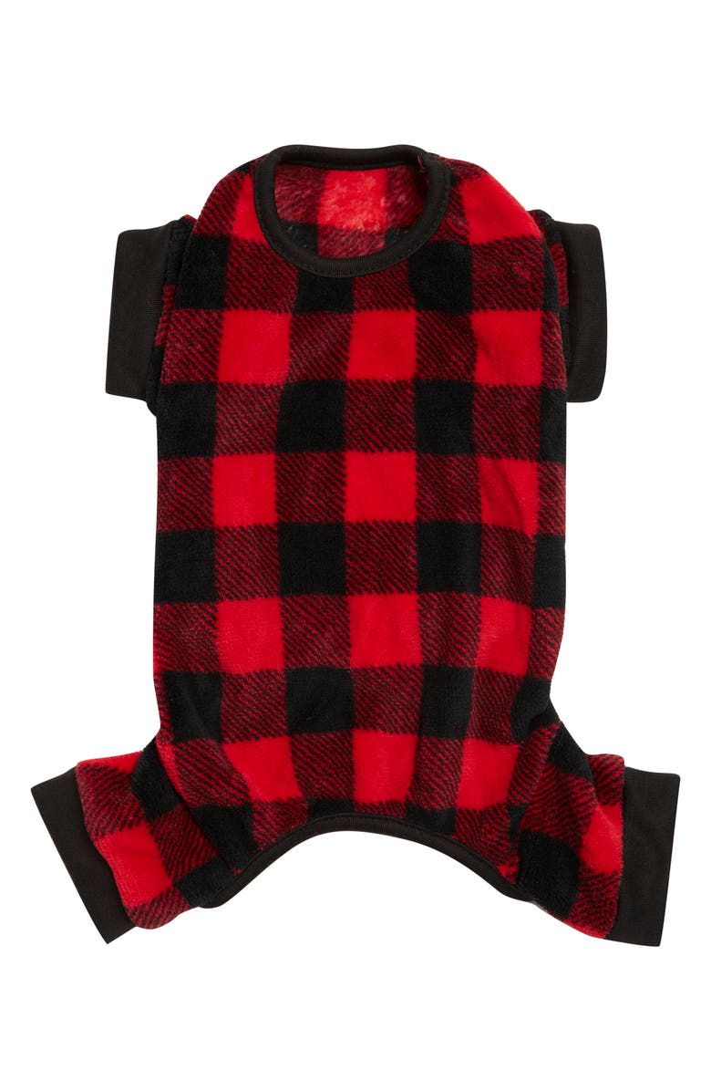 HOTEL DOGGY Buffalo Check Plush Dog Jumpsuit, Main, color, 