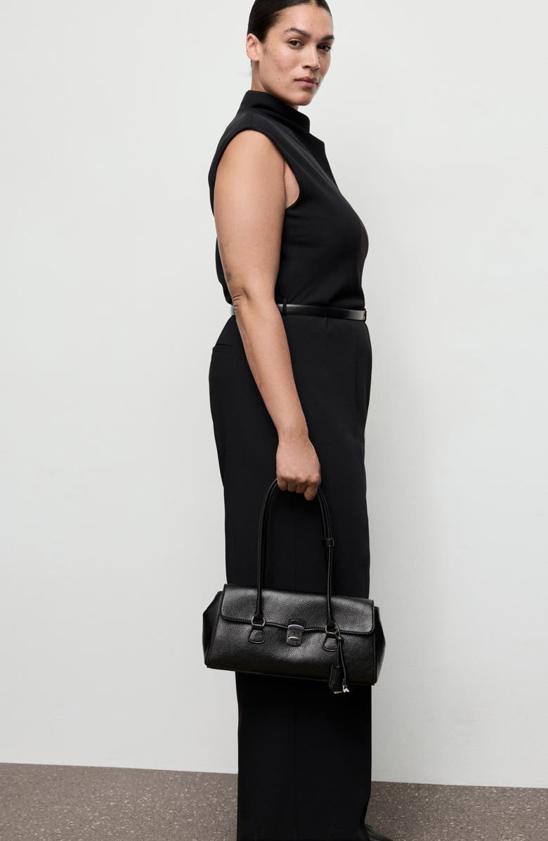 MANGO Drape Neck Belted Jumpsuit, Alternate, color, Black