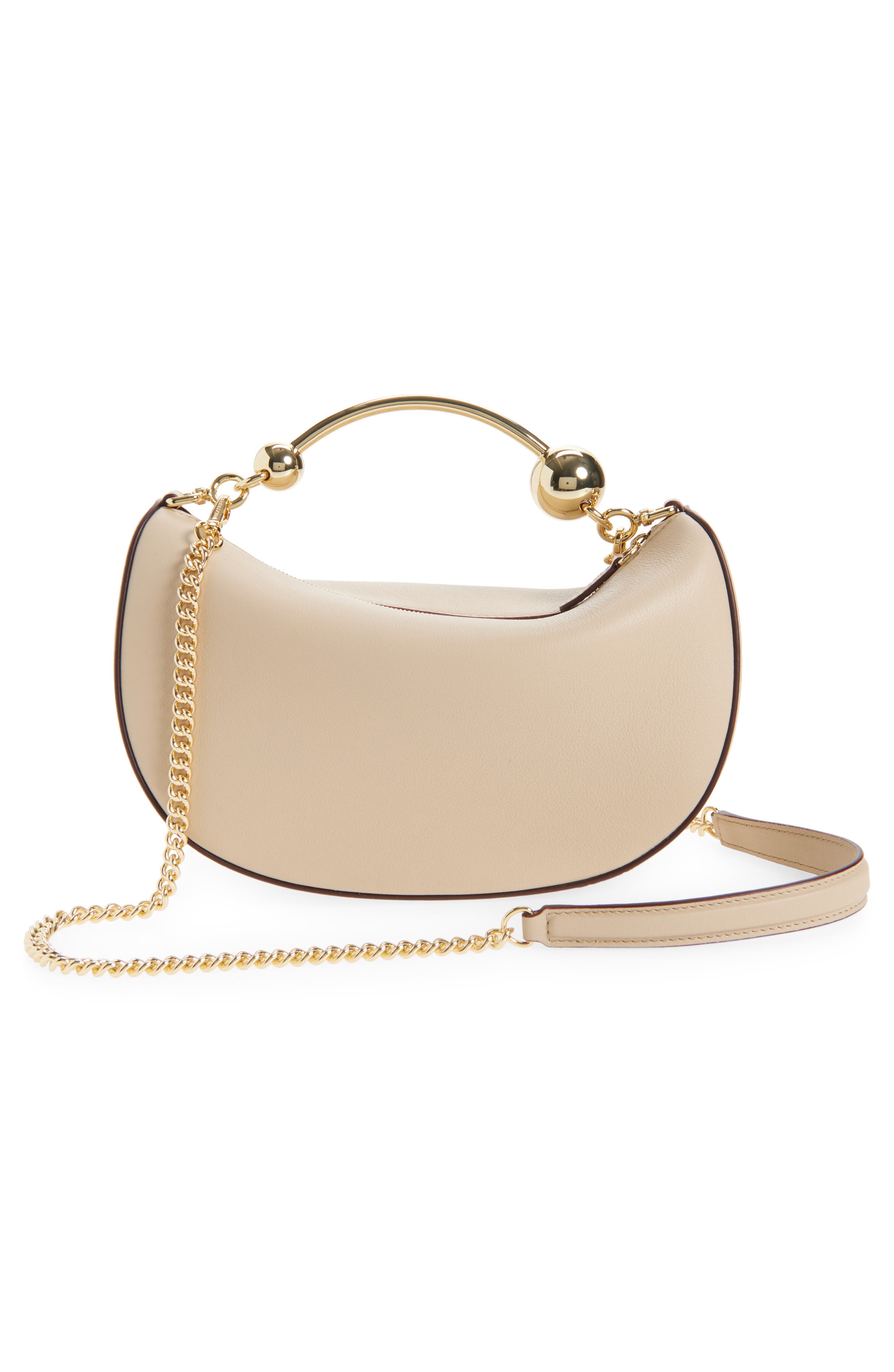 Strathberry Mini Crescent Moon Leather Shoulder Bag, Alternate, color, Oat