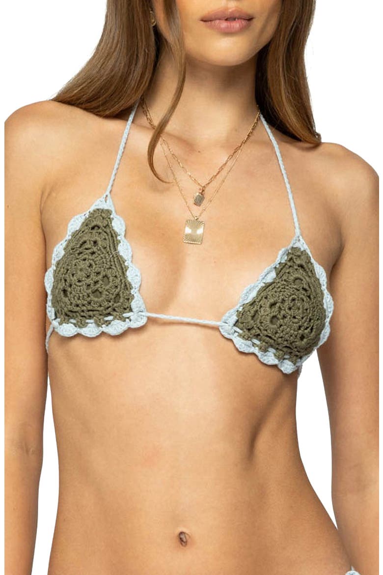 Crochet Triangle Bikini Top, Main, color, GREEN
