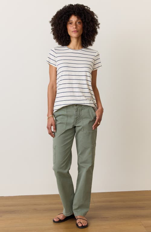 Marine Layer Striped Swing Crewneck Tee In White/navy Stripe