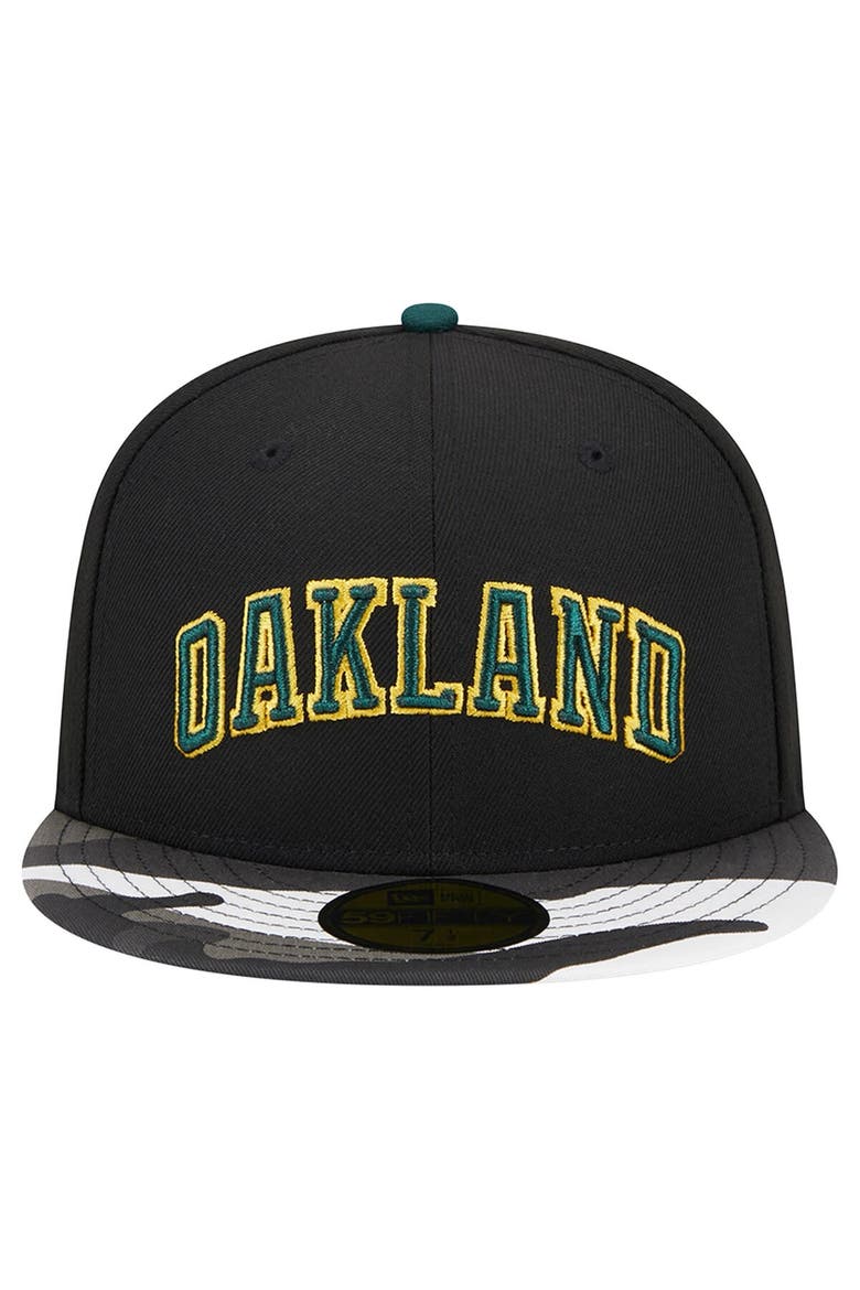 Men's New Era Black Oakland Athletics Metallic Camo 59FIFTY Fitted Hat, Alternate, color, Black