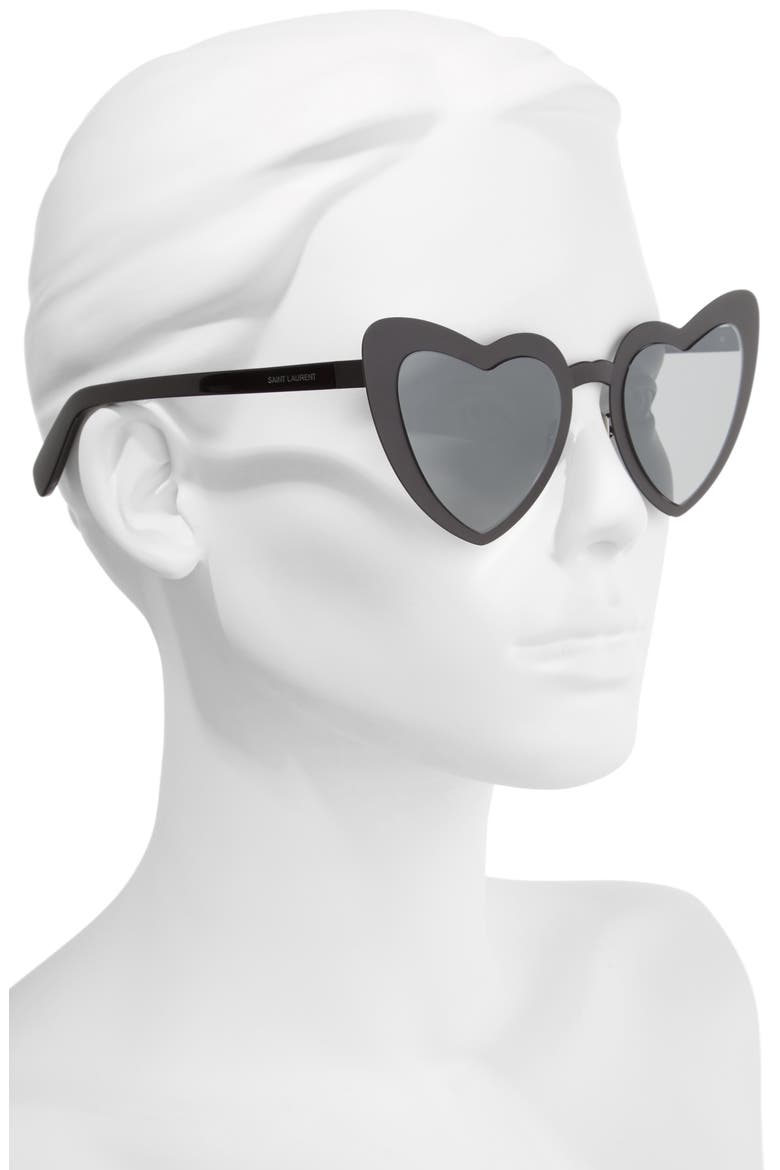 LouLou 55mm Heart Shaped Sunglasses, Alternate, color, BLACK