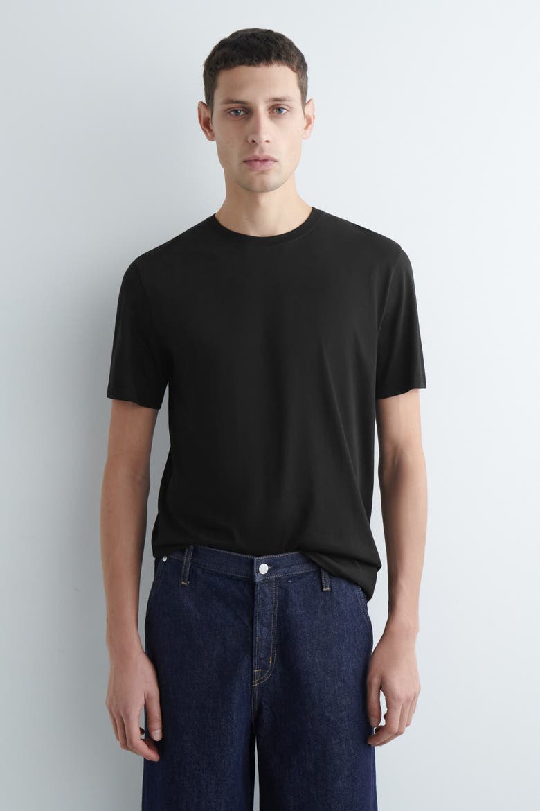Cotton Crew-Neck T-Shirt, Main, color, BLACK