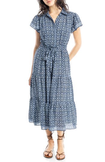 Max Studio Floral Tie Front Shirtdress In Nvy/crm Ornt Elegance