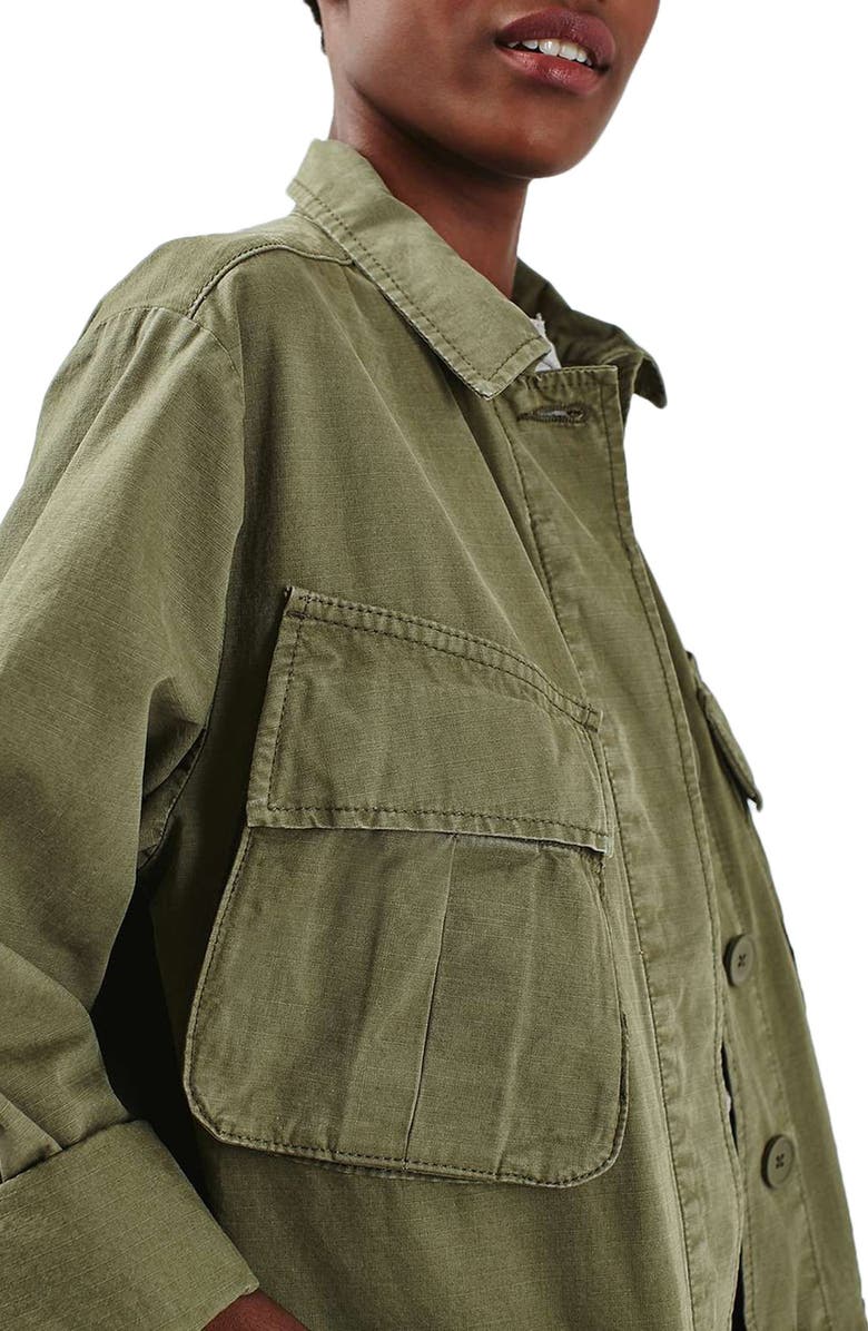 Topshop Oversize Army Shirt Jacket, Alternate, color, 