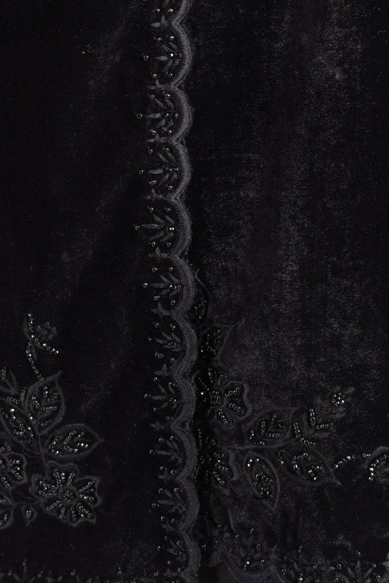 Hand Embroidered Velvet Beaded Scarf, Alternate, color, Black