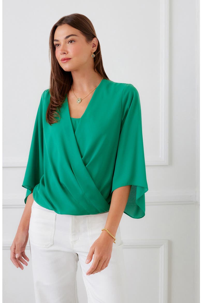 Drape Crossover Crepe Top, Alternate, color, GREEN