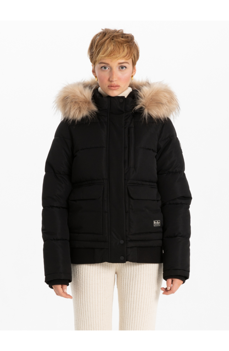 Point Zero REMOVABLE HOOD & FUR BOMBER, Main, color, Black