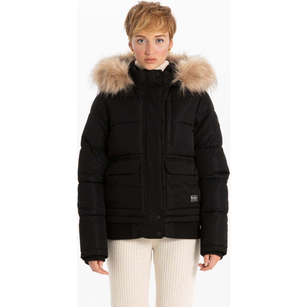 Point Zero Removable Hood & Fur Bomber In Black