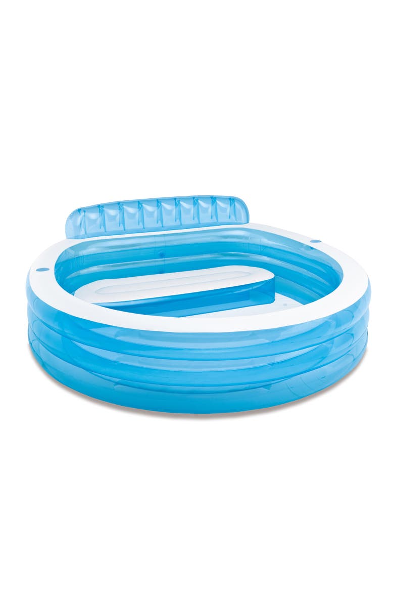 Intex Blue Inflatable Family Lounge Swim Center with Built-in Bench and Cup Holder, 90" x 86" x 31", Main, color, Multicolored