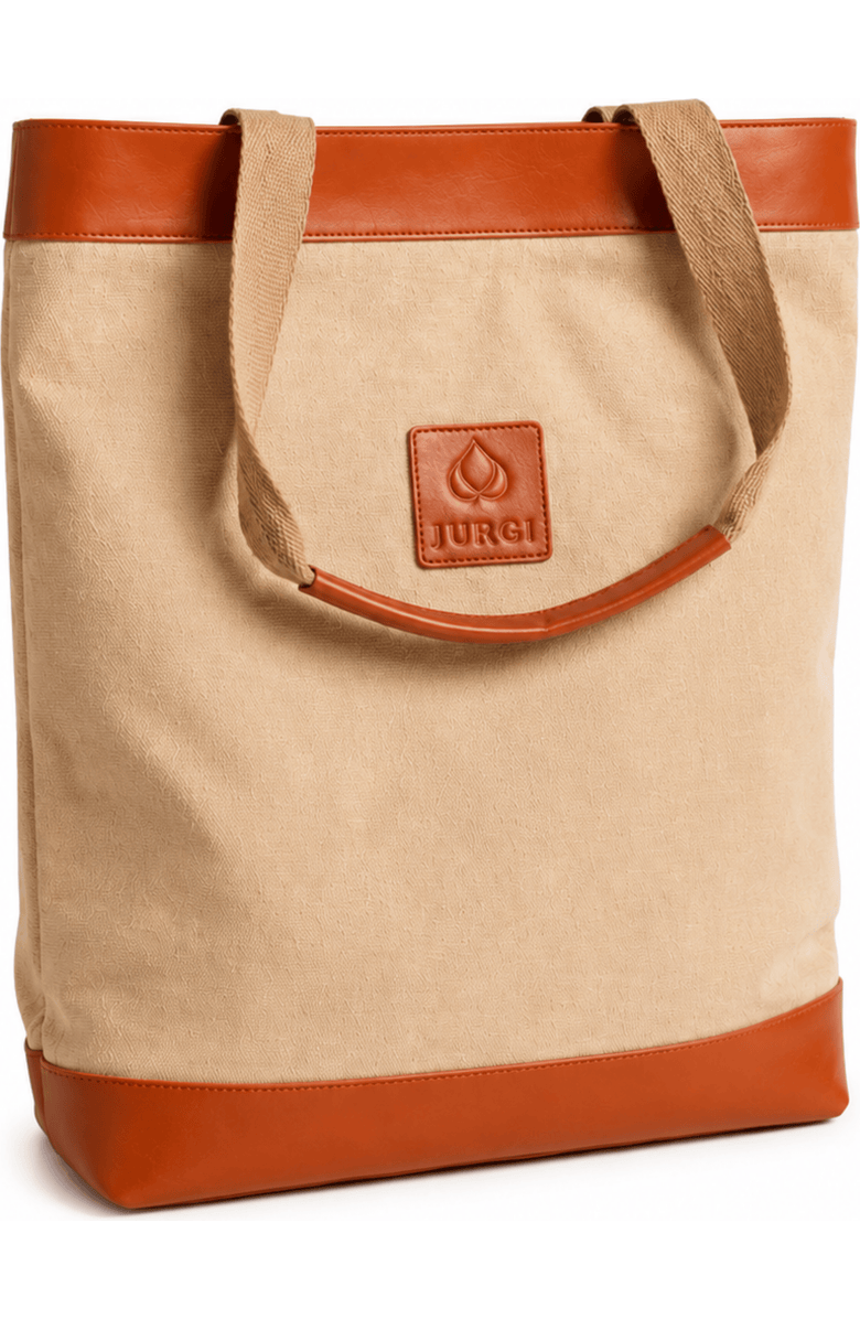 JURGI Everything Tote in Canvas and Leather, Main, color, Beige