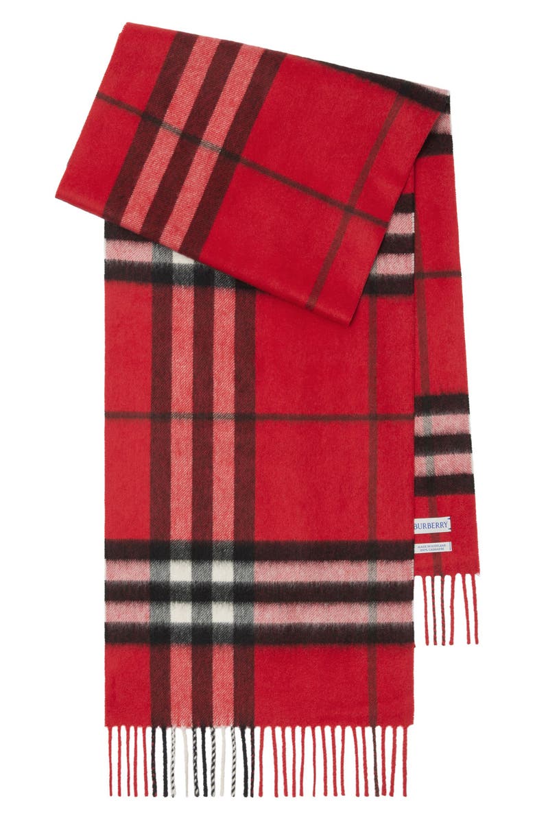 Burberry Giant Check Cashmere Scarf, Main, color, Post Red