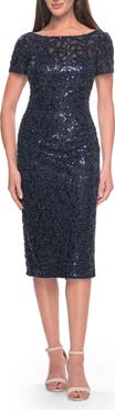 La Femme Short Evening Dress with Intricate Beaded Sequin Design