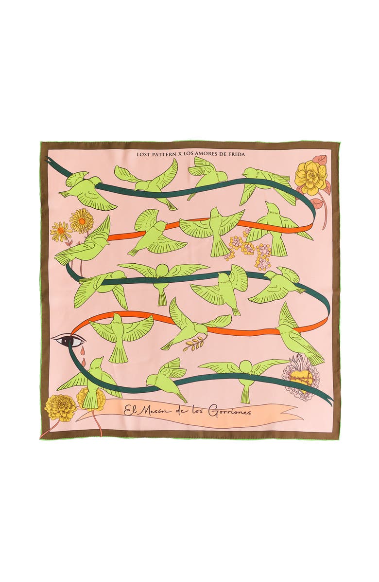 Lost Pattern "House of Frida" Silk Bandana Scarf, Main, color, Neon Green
