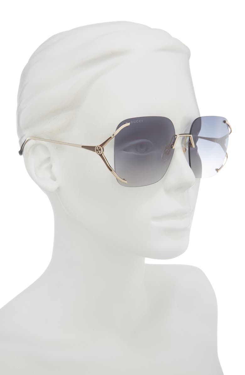Gucci 60mm Square Sunglasses, Alternate, color, Gold Gold Grey