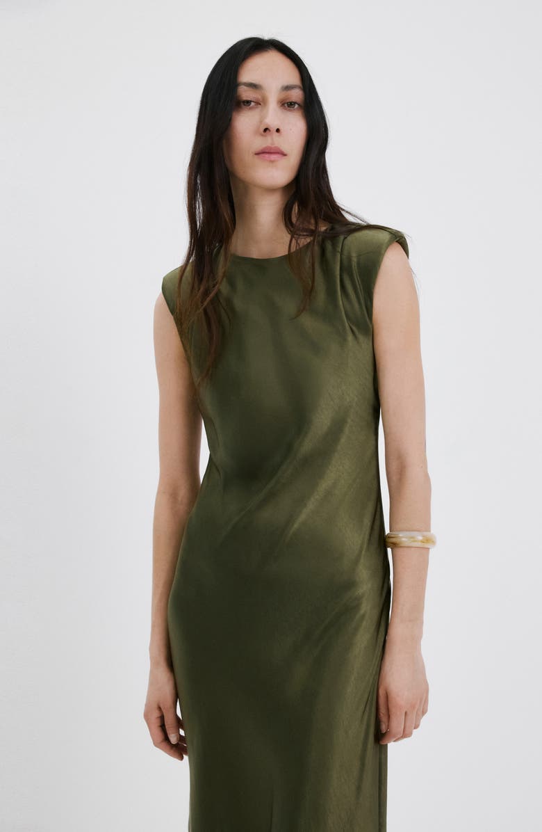 MANGO Sleeveless Satin Maxi Dress, Main, color, Green