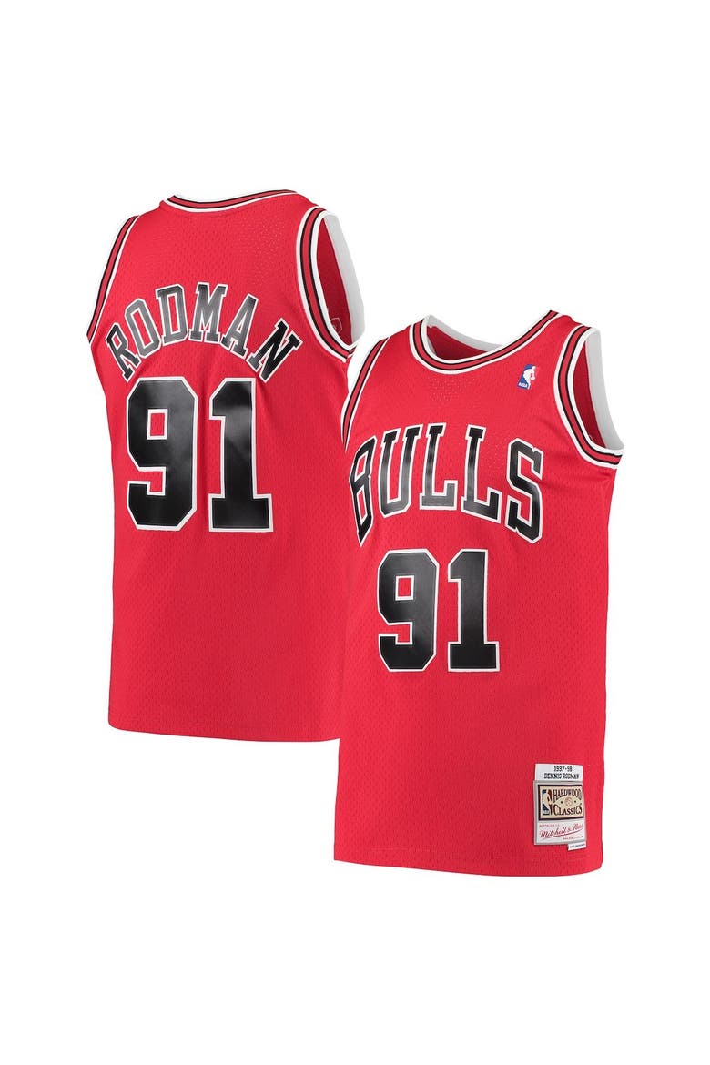 Men's Mitchell & Ness Dennis Rodman Red Chicago Bulls Hardwood Classics 1997-98 Swingman Jersey, Main, color, Red