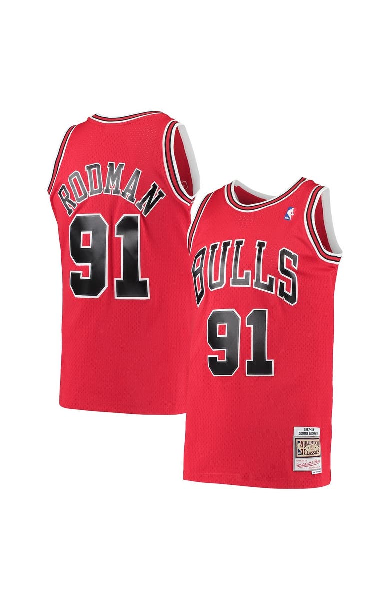 Mitchell & Ness Men's Mitchell & Ness Dennis Rodman Red Chicago Bulls Hardwood Classics 1997-98 Swingman Jersey, Main, color, Red