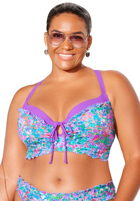 Longline Bra Sized Lettuce Trim Bikini Top