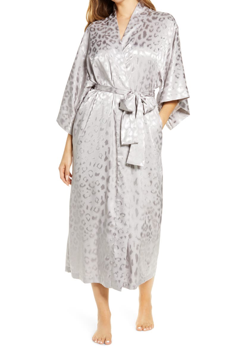 Decadence Leopard Jacquard Satin Robe, Main, color, SILVER PEARL