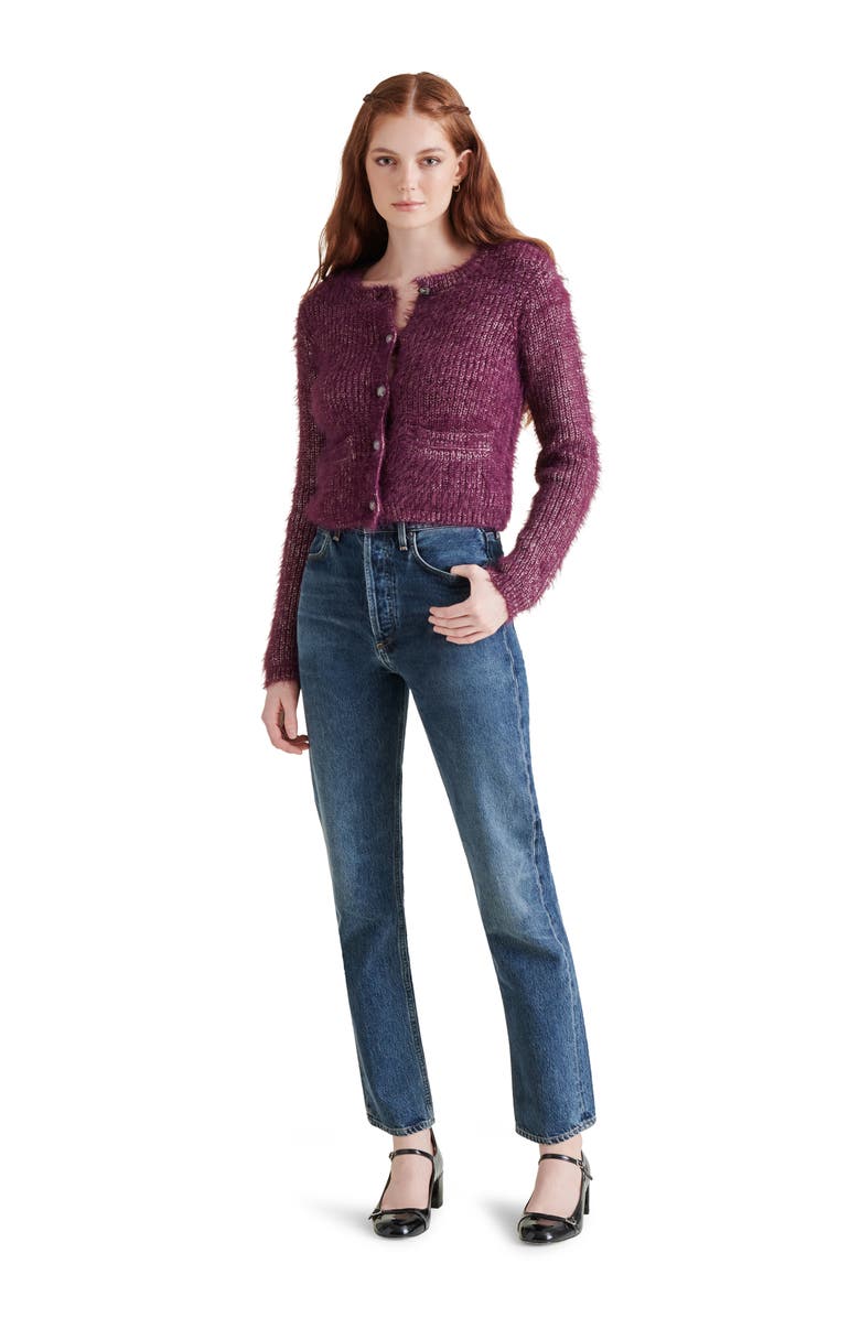Steve Madden Maribelle Fuzzy Cardigan, Alternate, color, Aubergine
