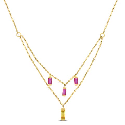 Yellow Sapphire & Ruby Layered Necklace 10k