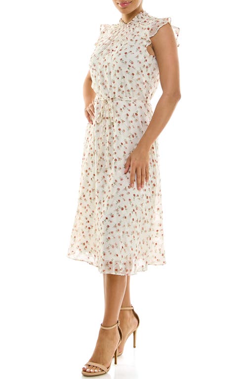 Shop Nina Leonard Smock Chiffon Midi Dress In Cream Multi