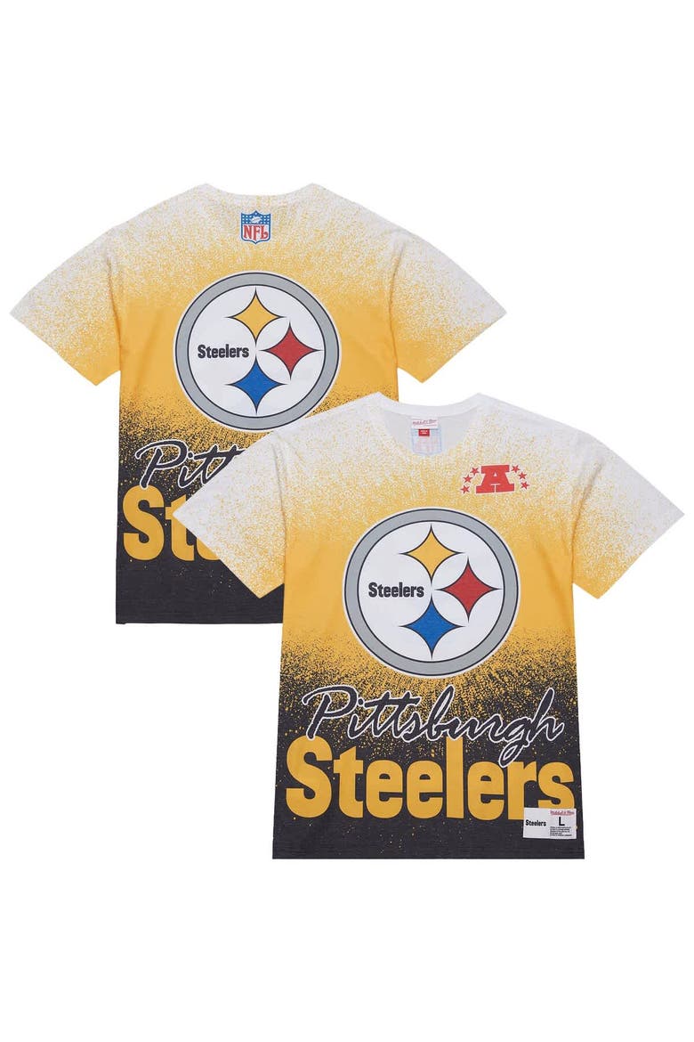 Men's Mitchell & Ness  White Pittsburgh Steelers Team Burst Vintage Logo T-Shirt, Main, color, White