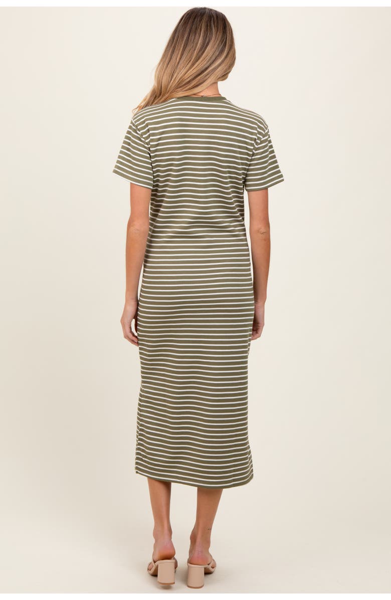 PinkBlush Striped Short Sleeve Side Slit T-Shirt Midi Dress, Alternate, color, Olive Green