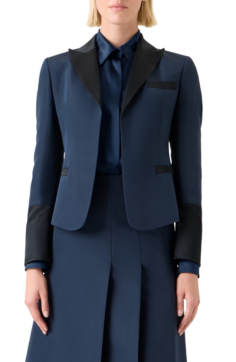 Akris Deneuve Silk Crop Blazer, Main, color, Navy