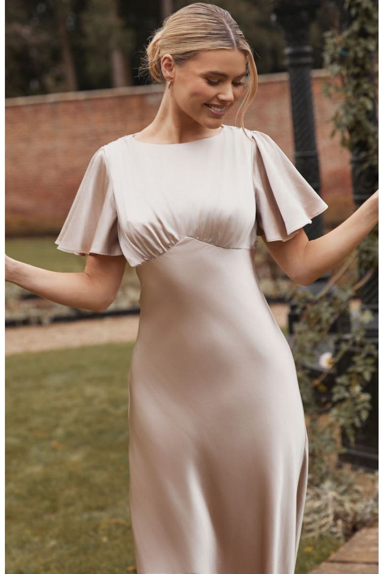 Gathered Bust Satin Bridesmaid Dress, Alternate, color, Oyster