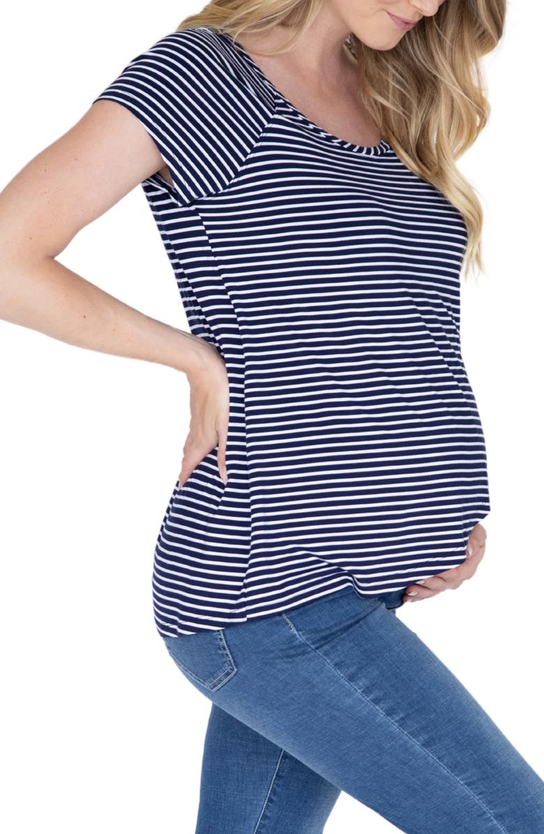 Angel Maternity Stripe Petal Front Maternity/Nursing Top, Alternate, color,