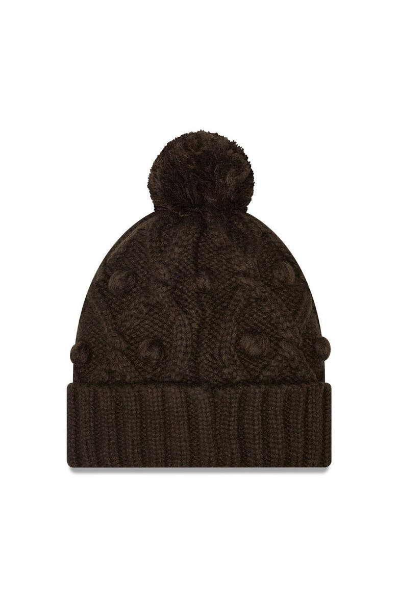 Women's New Era Brown Cleveland Browns Toasty Cuffed Knit Hat with Pom, Alternate, color, Brown