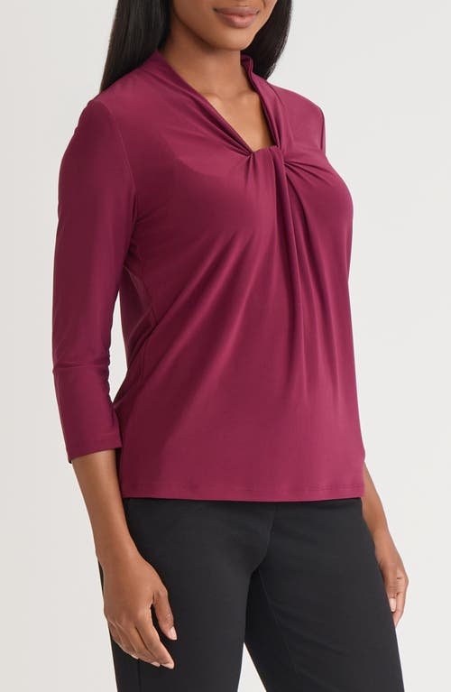 Kasper Knot Front Knit Top In Burgundy