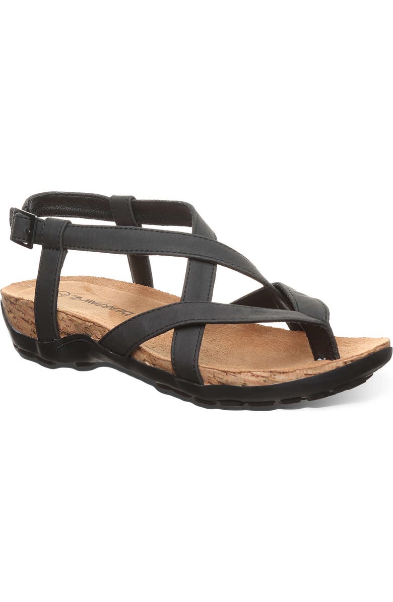 BEARPAW <p>Casita Faux Leather Sandal (Women)</p>, Main, color, Black