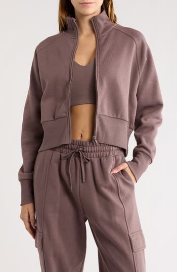 Z By Zella Feather Fleece Track Jacket In Brown