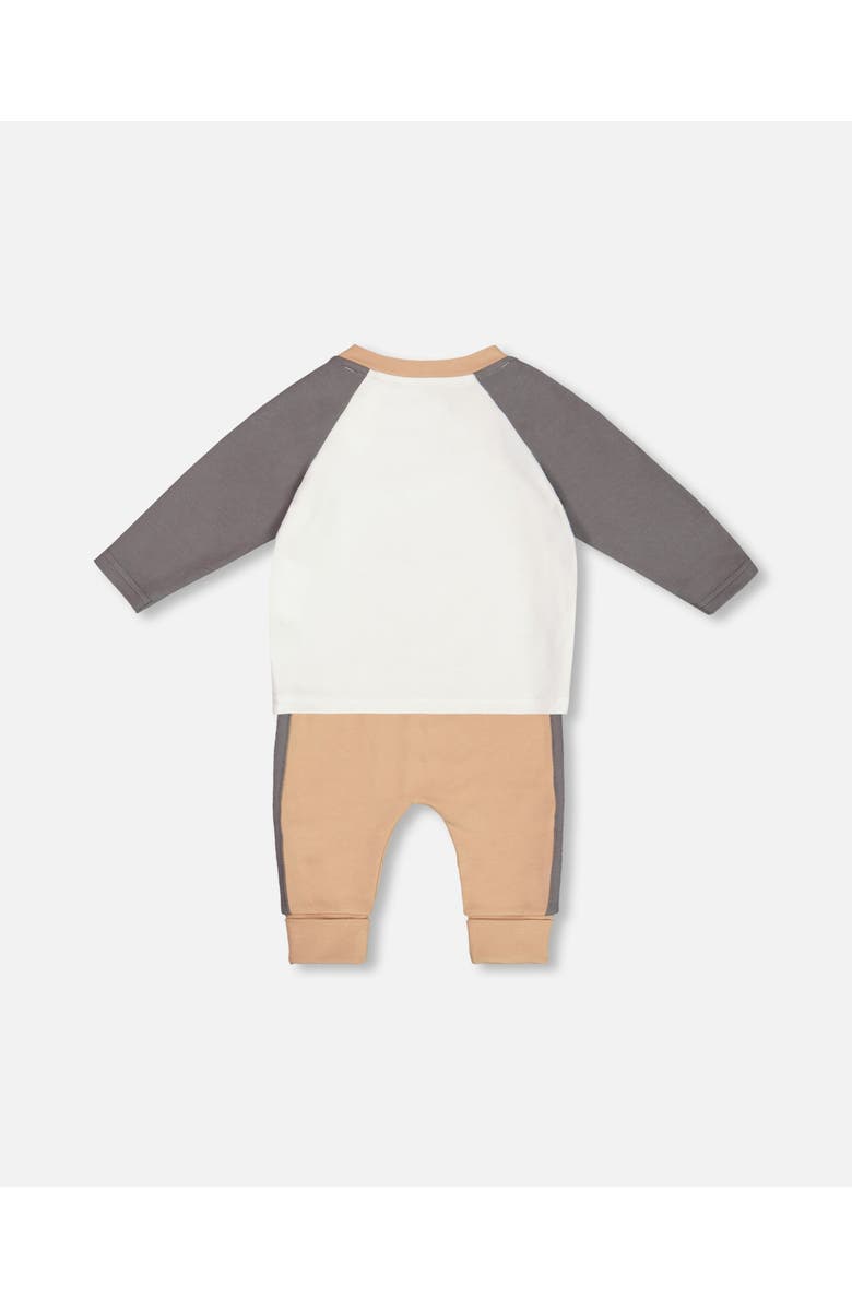 Deux par Deux Baby Boy's Organic Cotton Top With Pant Set Nougat With Printed Bears Face, Alternate, color, 
