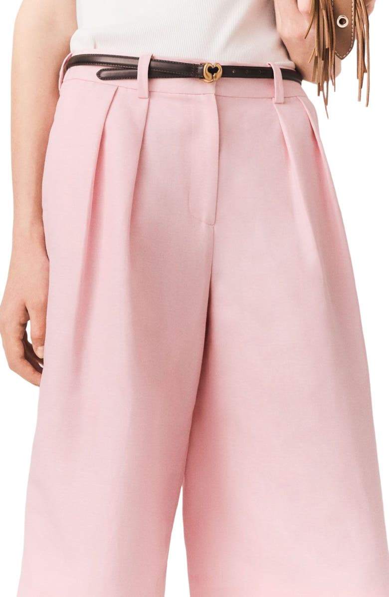 maje Pleated linen blend Bermuda shorts, Alternate, color, Pink